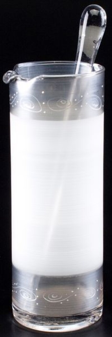 Golden Hill Studio Clear and White Contemporary Hand Painted Martini Pitcher with Stirring Rod 40 oz.